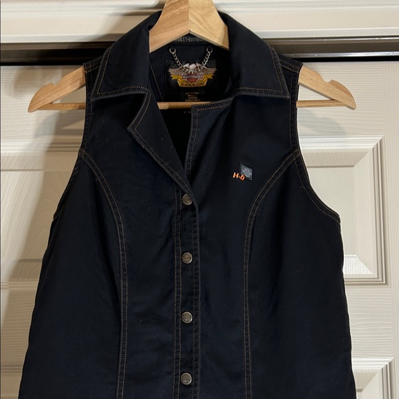 Harley-Davidson Jackets & Blazers - Harley-Davidson Black Denim Button-Up Vest Size Small